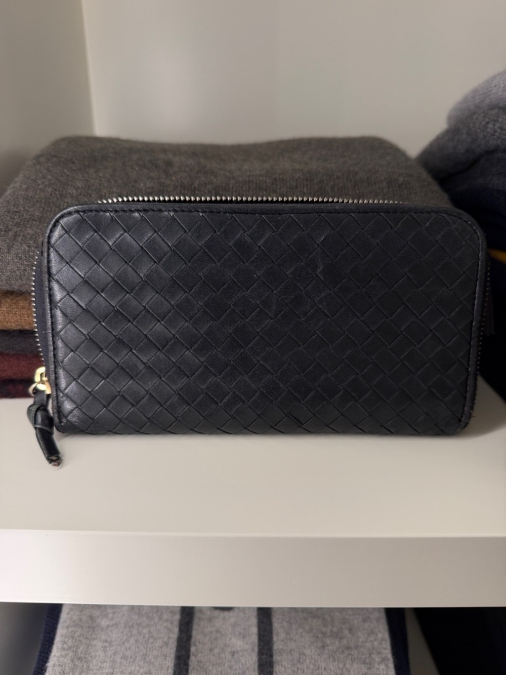 Bottega Veneta Black Intrecciato Zip Wallet